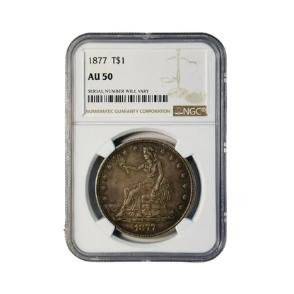 1877 Trade Silver Dollar Philadelphia - NGC AU50