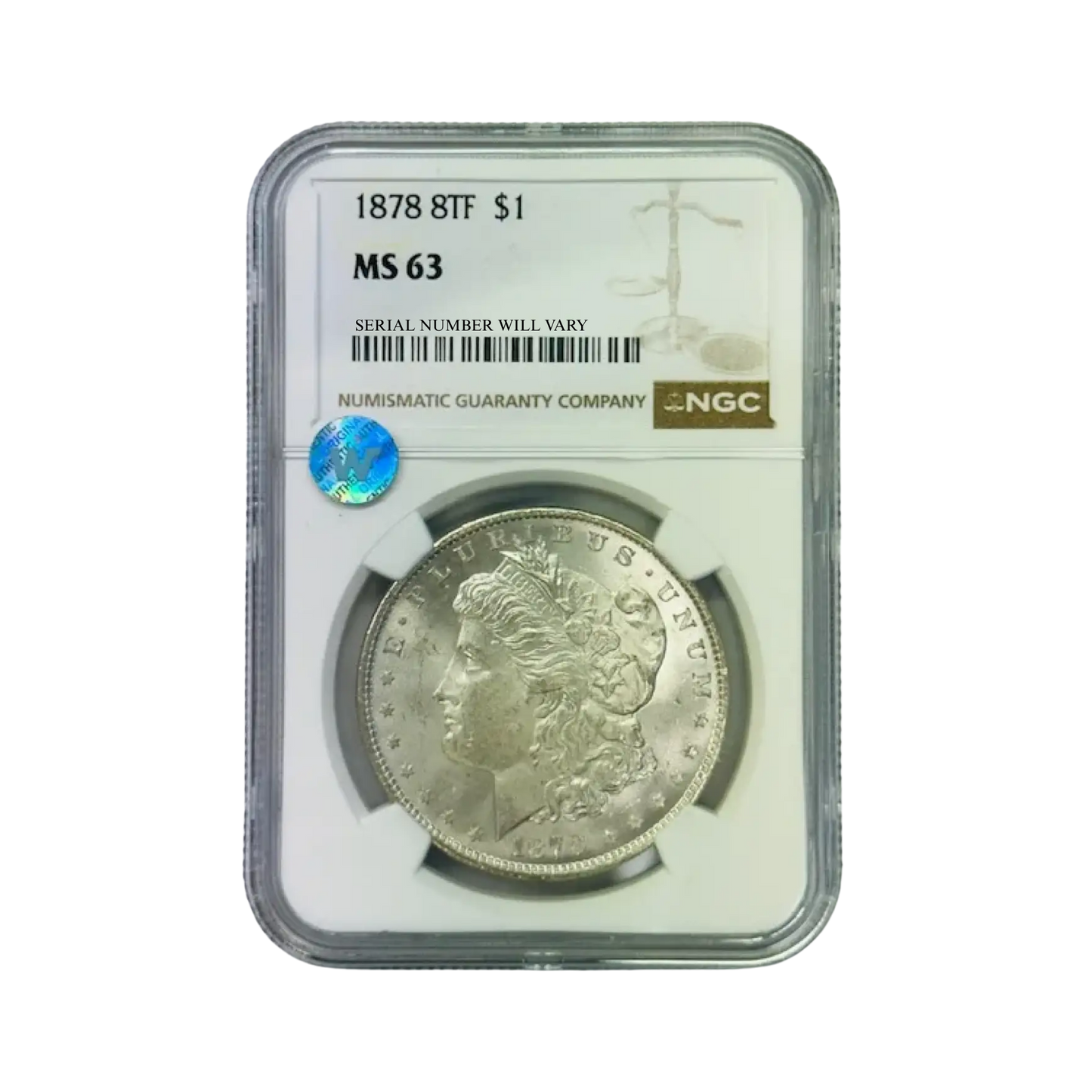 1878 8TF Morgan Silver Dollar Philadelphia - NGC MS63 Sight White