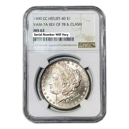1880 CC Morgan Silver Dollar Hitlist-40 - VAM 7A Reverse of 1878 & Clash - NGC MS62