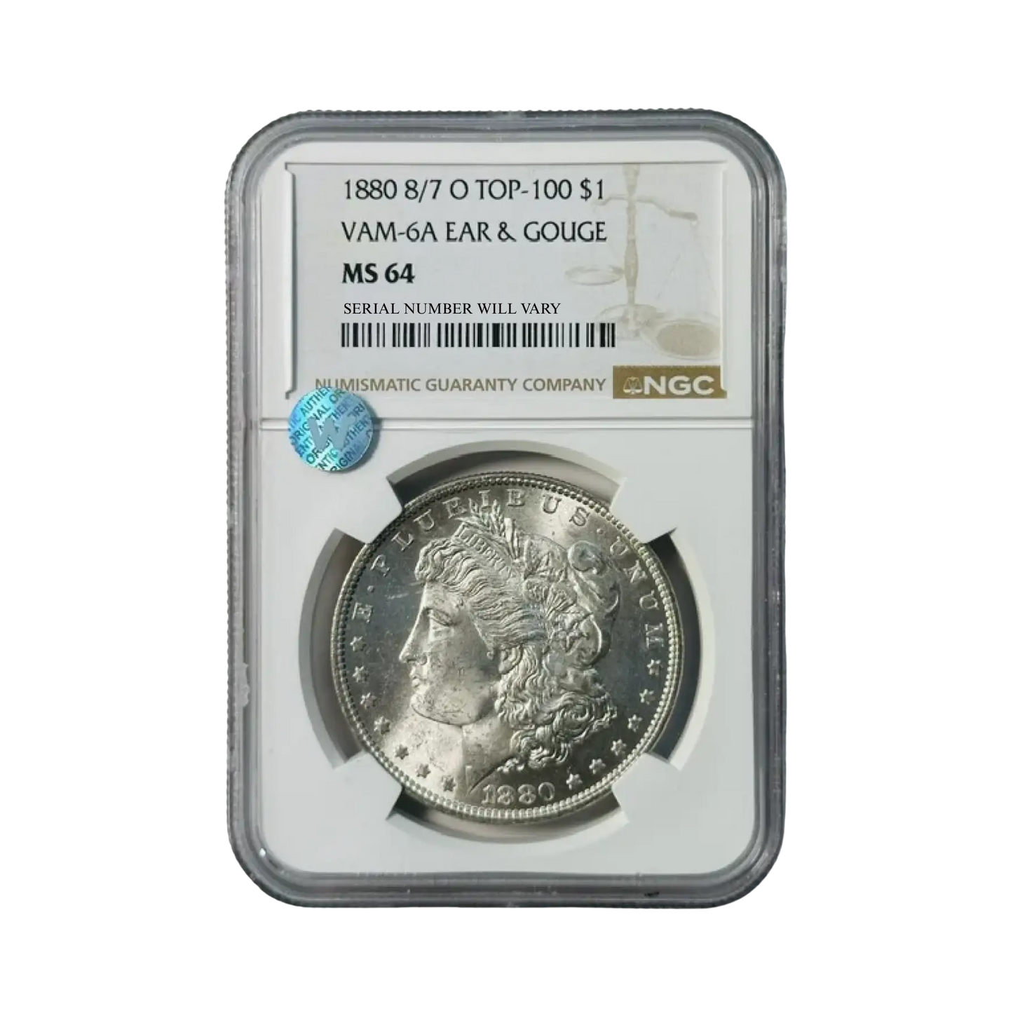 1880 8/7-O Morgan Silver Dollar - NGC MS64 TOP 100 VAM-6A Ear & Gouge Sight White