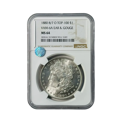 1880 8/7-O Morgan Silver Dollar - NGC MS64 TOP 100 VAM-6A Ear & Gouge Sight White