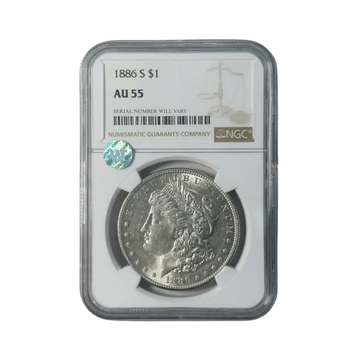 1886-S Morgan Silver Dollar San Francisco - NGC AU55 Sight White