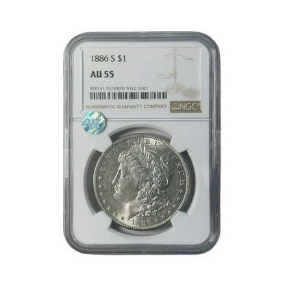 1886-S Morgan Silver Dollar San Francisco - NGC AU55 Sight White