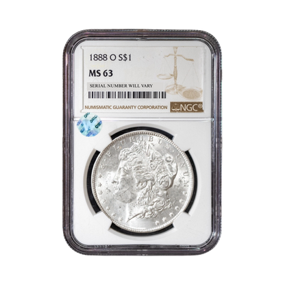 1888-O Morgan Silver Dollar New Orleans - NGC MS63 Sight White