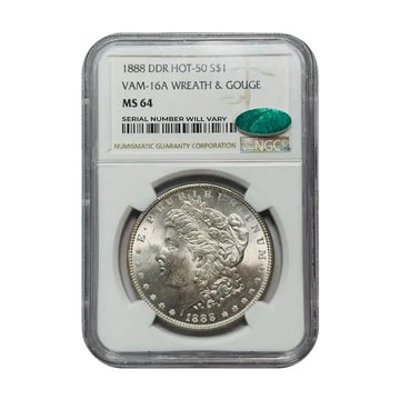 1888 Morgan Silver Dollar DDR HOT-50 VAM-16A Wreath & Gouge - NGC MS64 CAC