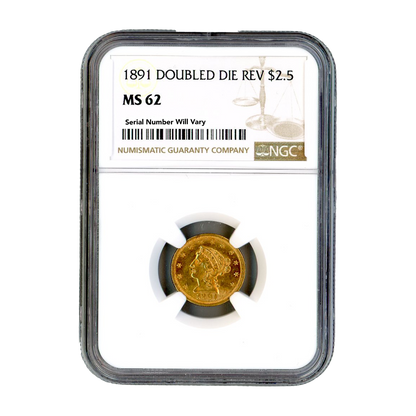 1891 $2.5 Gold Liberty Head - Doubled Die Reverse - NGC MS62 - CoinsTV