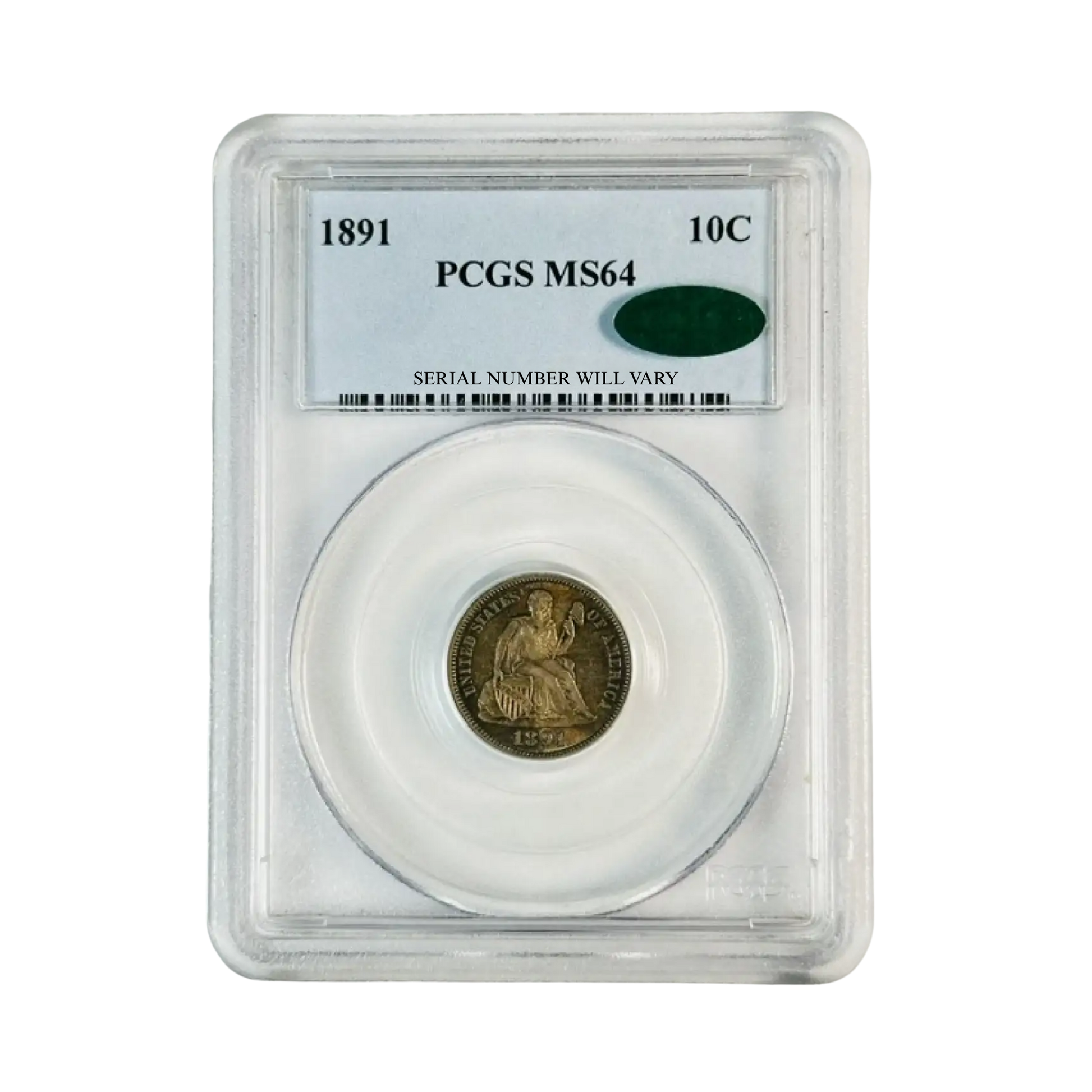 1891 Seated Liberty Dime - PCGS MS64 CAC - CoinsTV