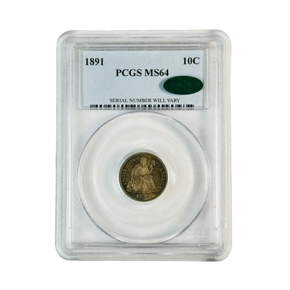 1891 Seated Liberty Dime - PCGS MS64 CAC - CoinsTV