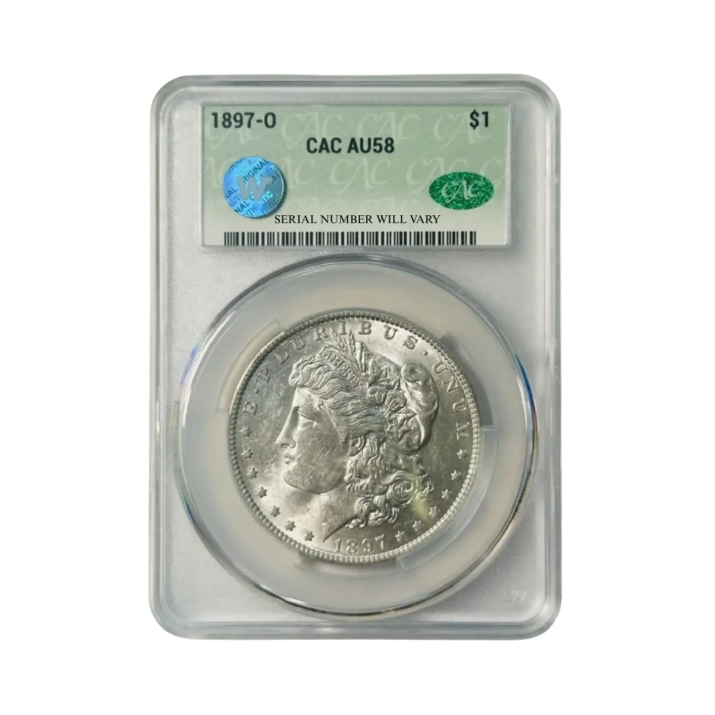 1897-O Morgan Silver Dollar New Orleans - CAC AU58 Sight White