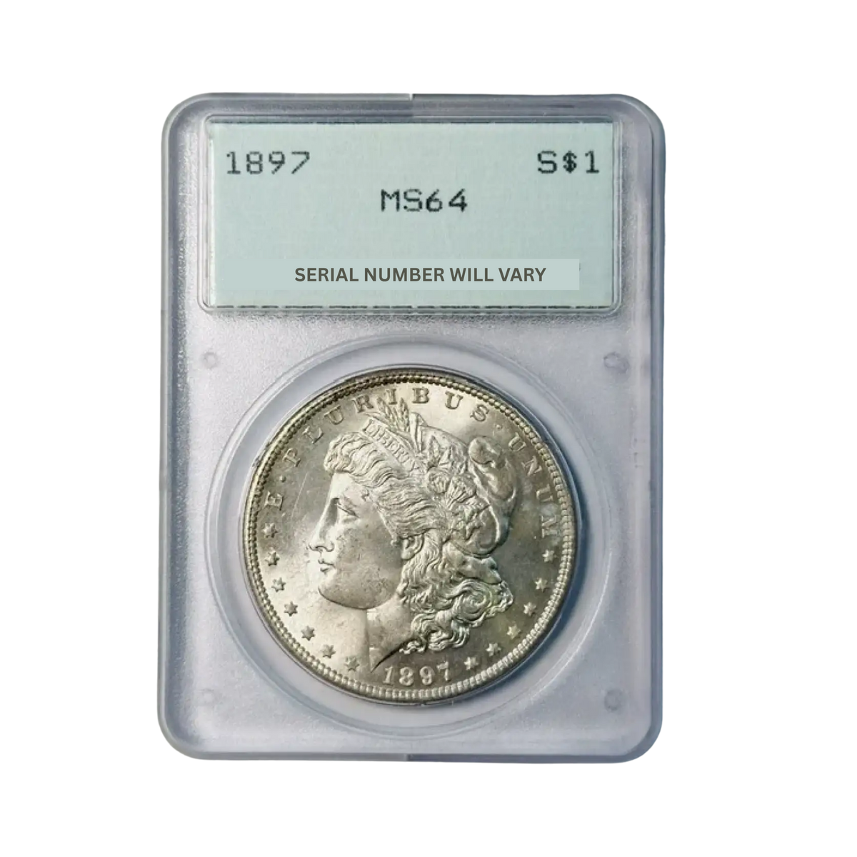 1897 Morgan Silver Dollar PCGS - MS64 Rattler Holder