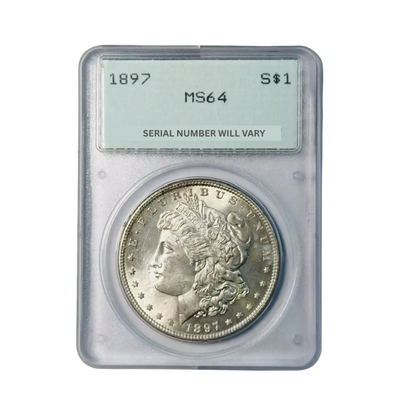 1897 Morgan Silver Dollar PCGS - MS64 Rattler Holder