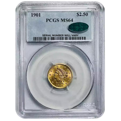 1901 $2.50 Gold Liberty Head Quarter Eagle - PCGS MS64 CAC - CoinsTV