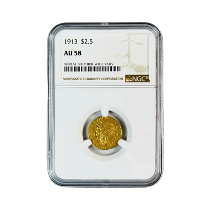 1913 Gold Quarter Eagles $2 1/2 Indian Head - NGC AU58 - CoinsTV