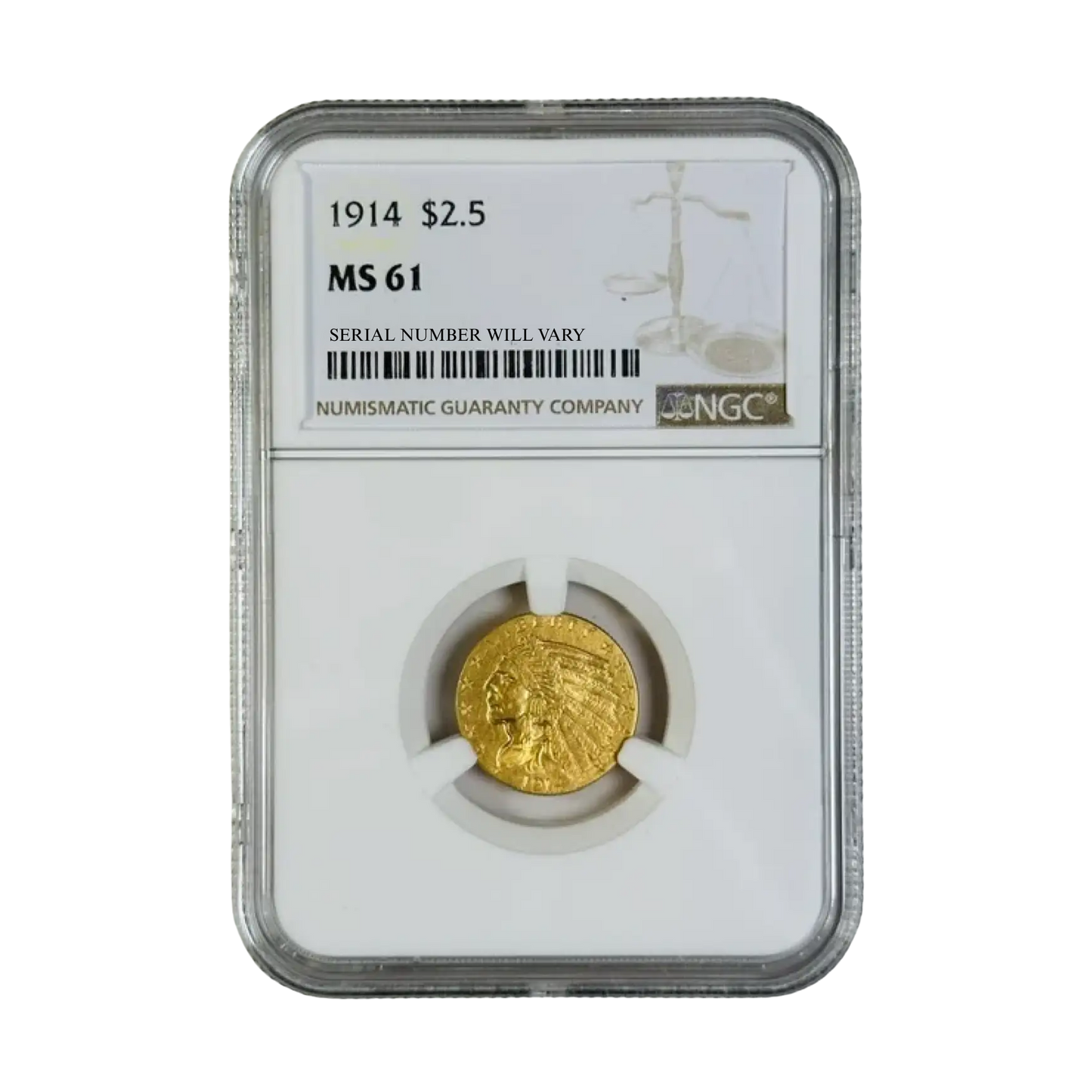 1914 Gold Quarter Eagles $2 1/2 Indian Head - NGC MS61