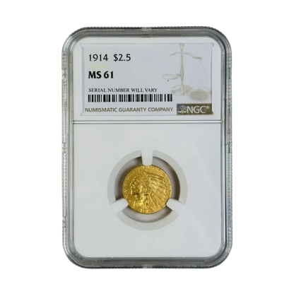 1914 Gold Quarter Eagles $2 1/2 Indian Head - NGC MS61
