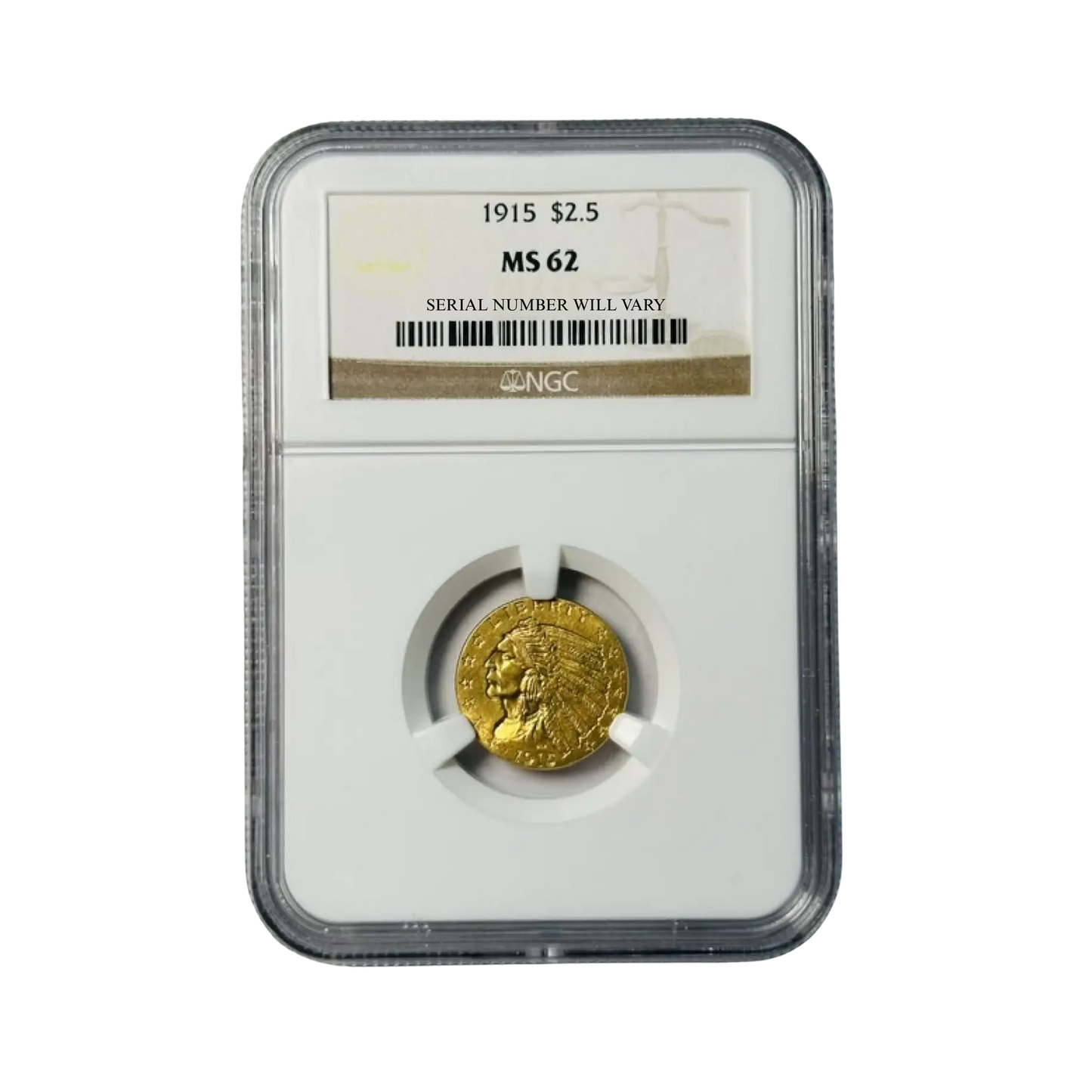 1915 Gold Quarter Eagles $2 1/2 Indian Head - NGC MS62