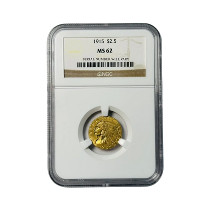 1915 Gold Quarter Eagles $2 1/2 Indian Head - NGC MS62