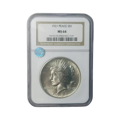 1921 Peace Silver Dollar - High Relief NGC MS64 Sight White