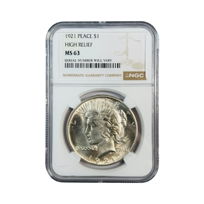 1921 Peace Silver Dollar - NGC MS63 High Relief - CoinsTV