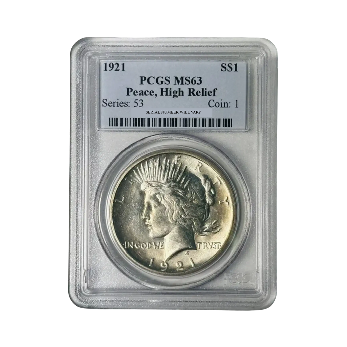 1921 Peace Silver Dollar Philadelphia - PCGS MS63 High Relief - CoinsTV