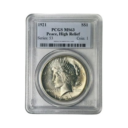 1921 Peace Silver Dollar Philadelphia - PCGS MS63 High Relief - CoinsTV