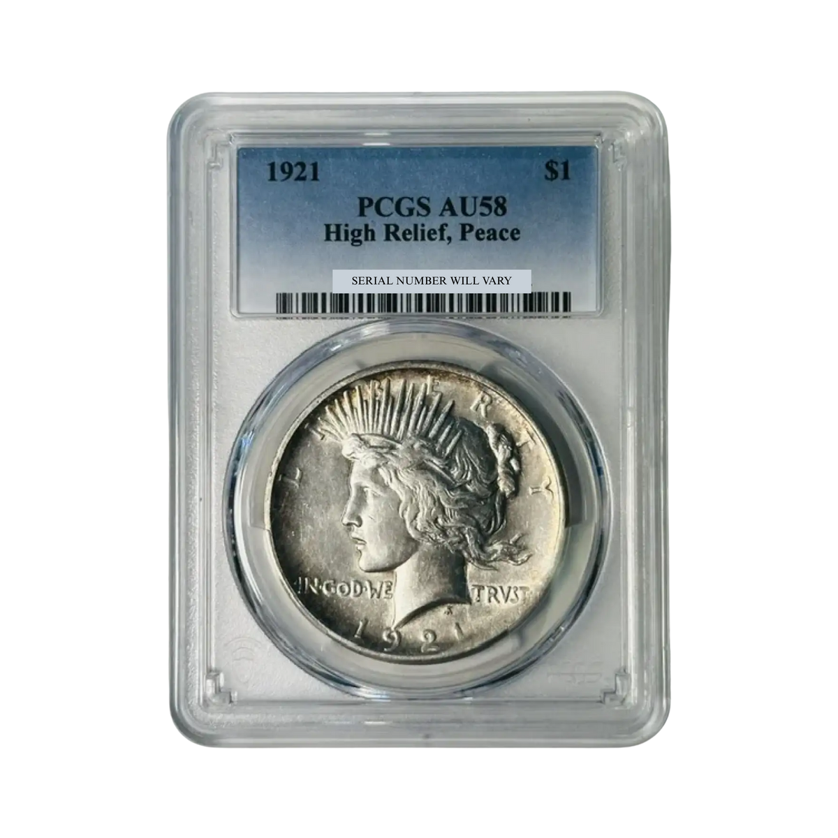 1921 Peace Silver Dollar Philadelphia - PCGS AU58 High Relief Peace