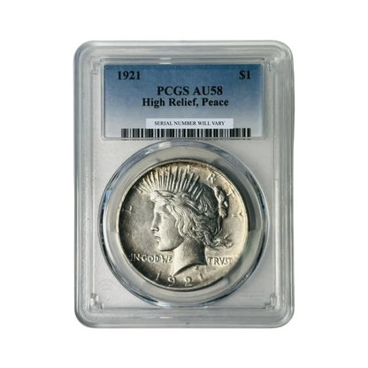 1921 Peace Silver Dollar Philadelphia - PCGS AU58 High Relief Peace
