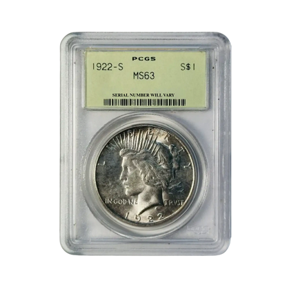 1922-S Peace Silver Dollar - PCGS MS63 Old Green Holder