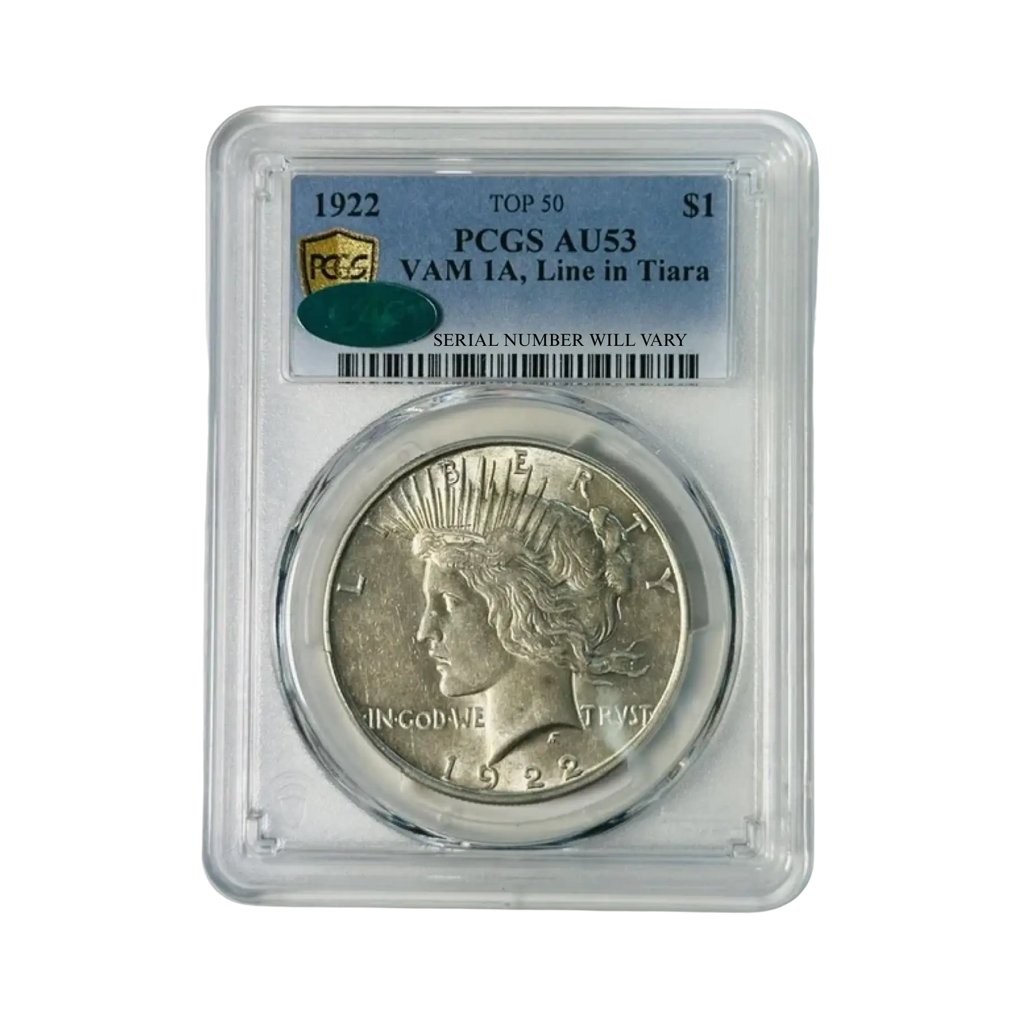 1922 Peace Silver Dollar - TOP 50 VAM 1A Line in Tiara - PCGS AU53 CAC