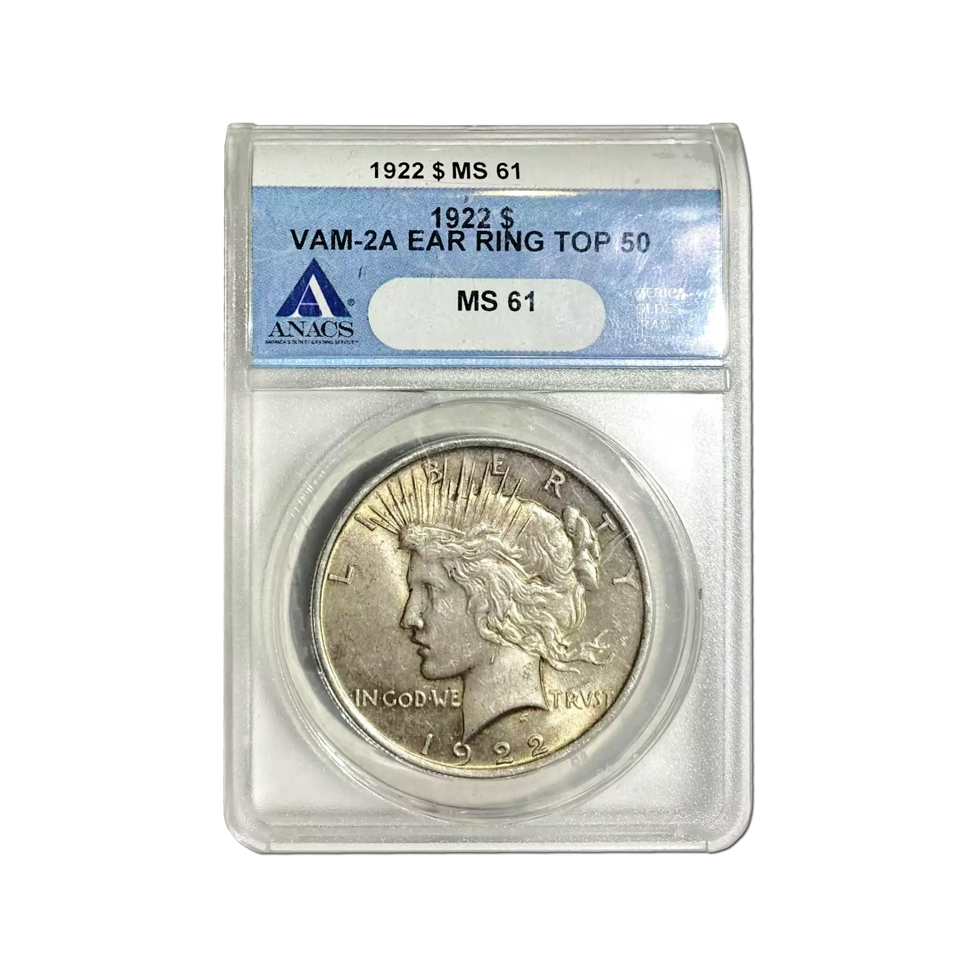1922-P Peace Silver Dollar -TOP 50 EAR RING ANACS MS61 - CoinsTV