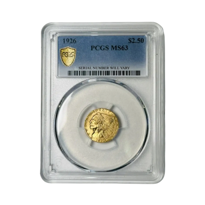 1926 Gold Quarter Eagles $2 1/2 Indian Head - PCGS MS63