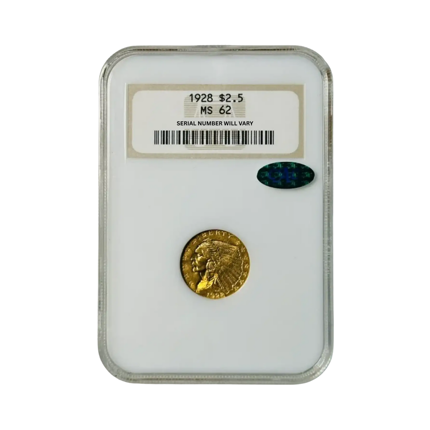 1928 Gold Quarter Eagles $2 1/2 Indian Head - NGC MS62 CAC