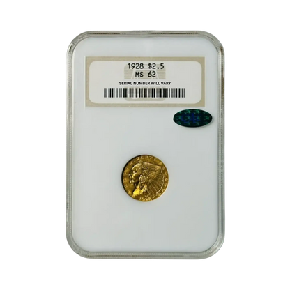 1928 Gold Quarter Eagles $2 1/2 Indian Head - NGC MS62 CAC
