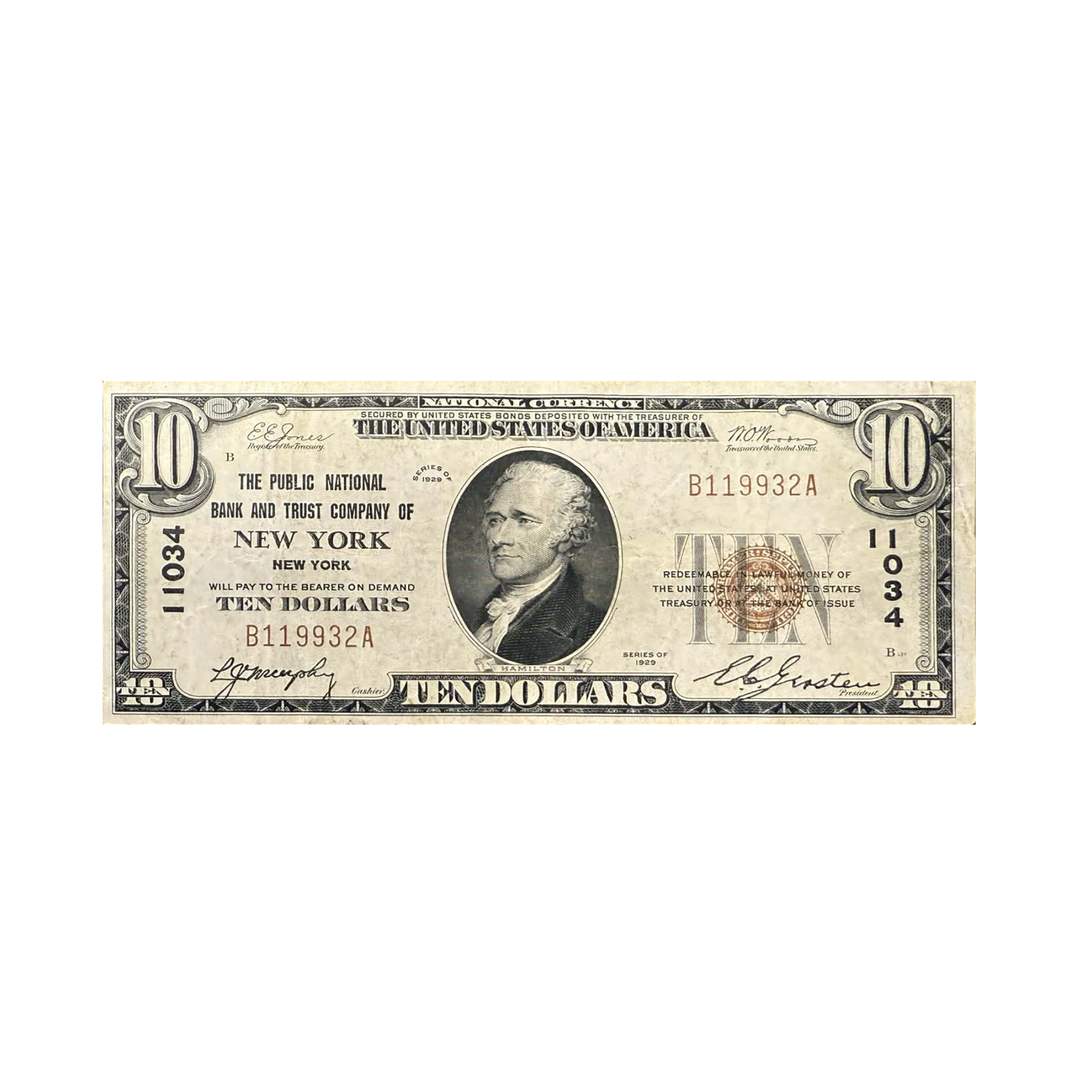 1929 $10 National Bank Note Brown Seal VF-XF - CoinsTV