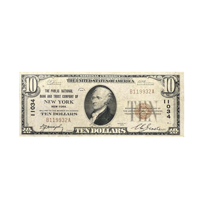 1929 $10 National Bank Note Brown Seal VF-XF - CoinsTV