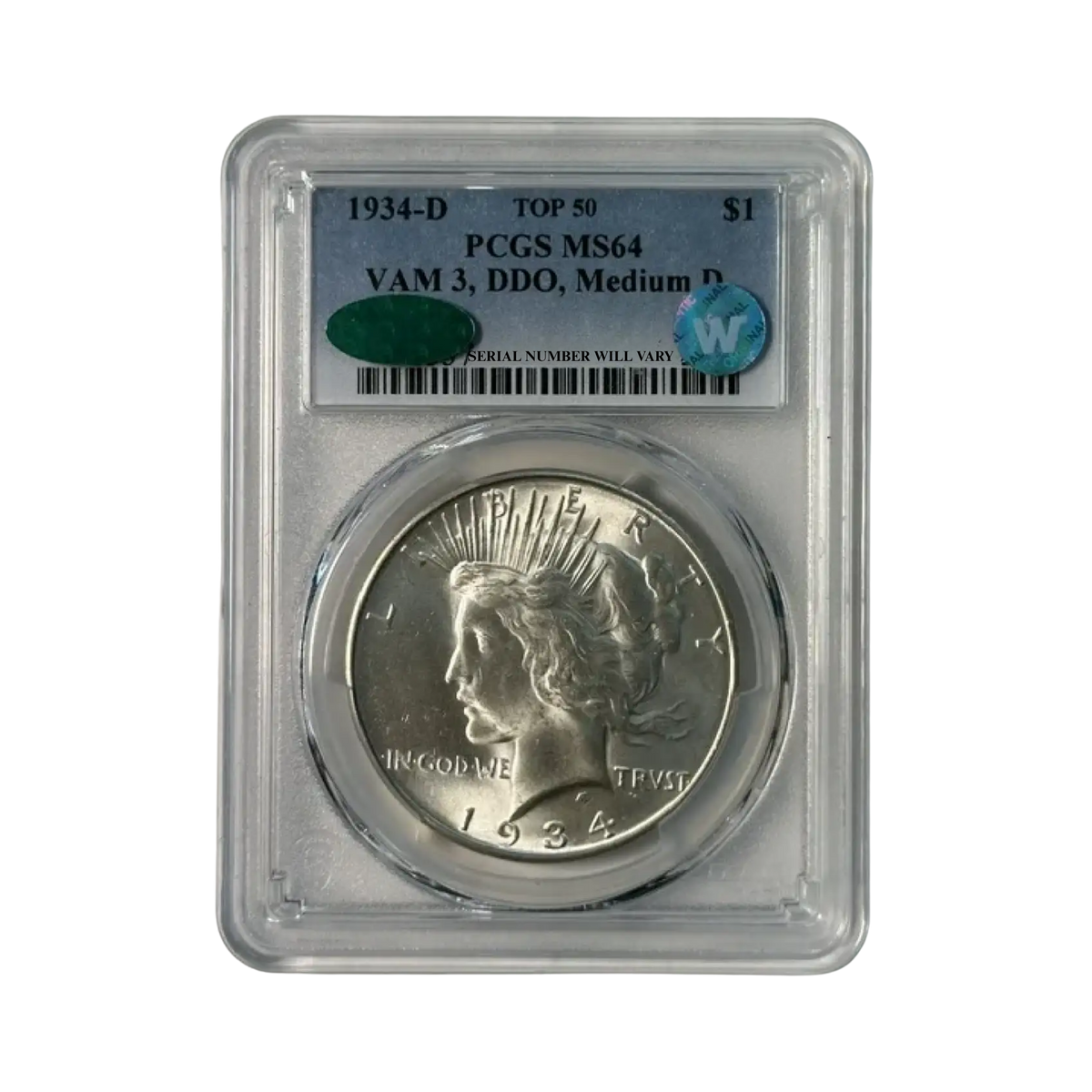 1934-D Peace Silver Dollar VAM 3 DDO Medium D TOP 50 - PCGS MS64 CAC Sight White