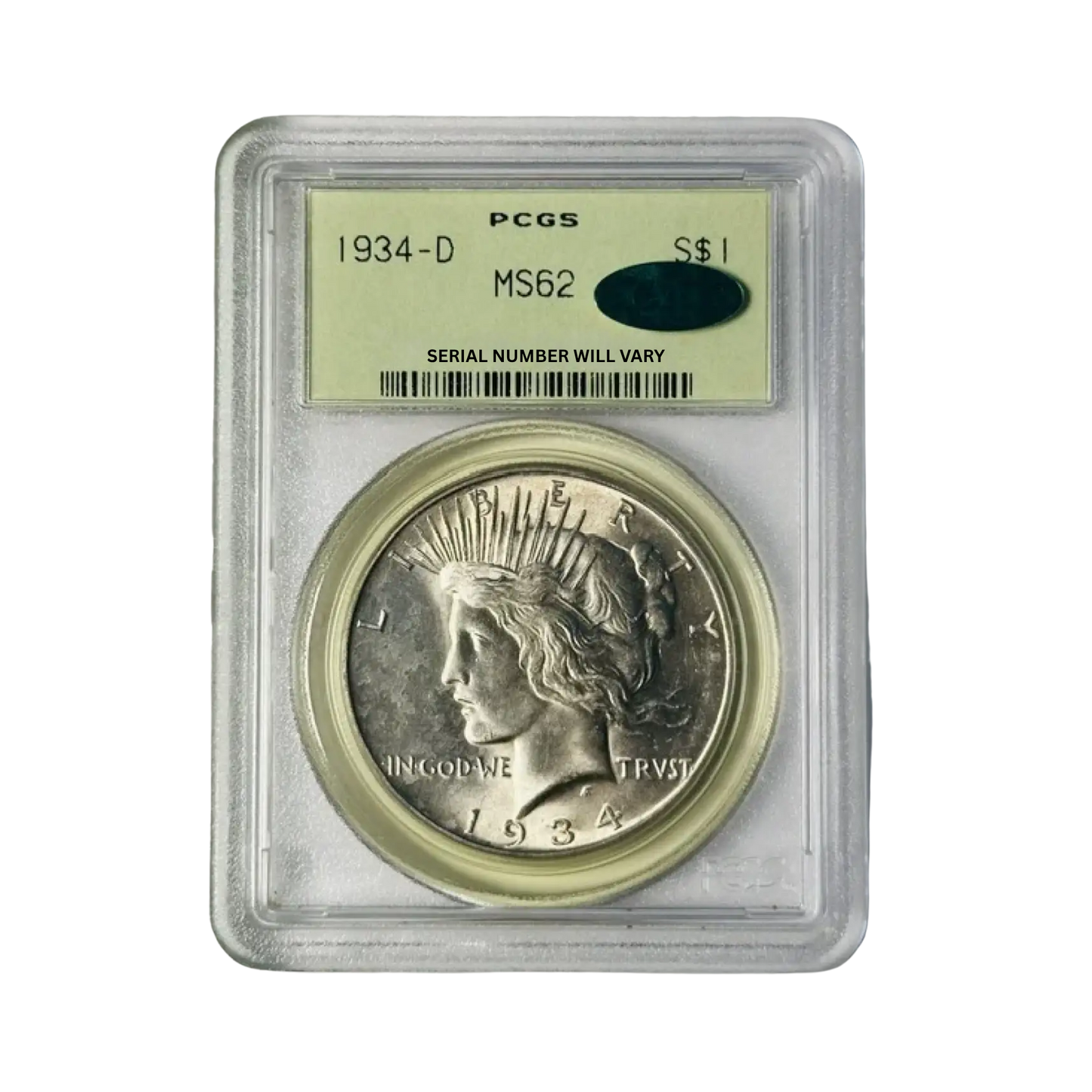 1934-D Peace Silver Dollar - PCGS MS62 Old Green Holder CAC