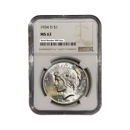 1934 D Peace Silver Dollar Denver - NGC MS62 - CoinsTV