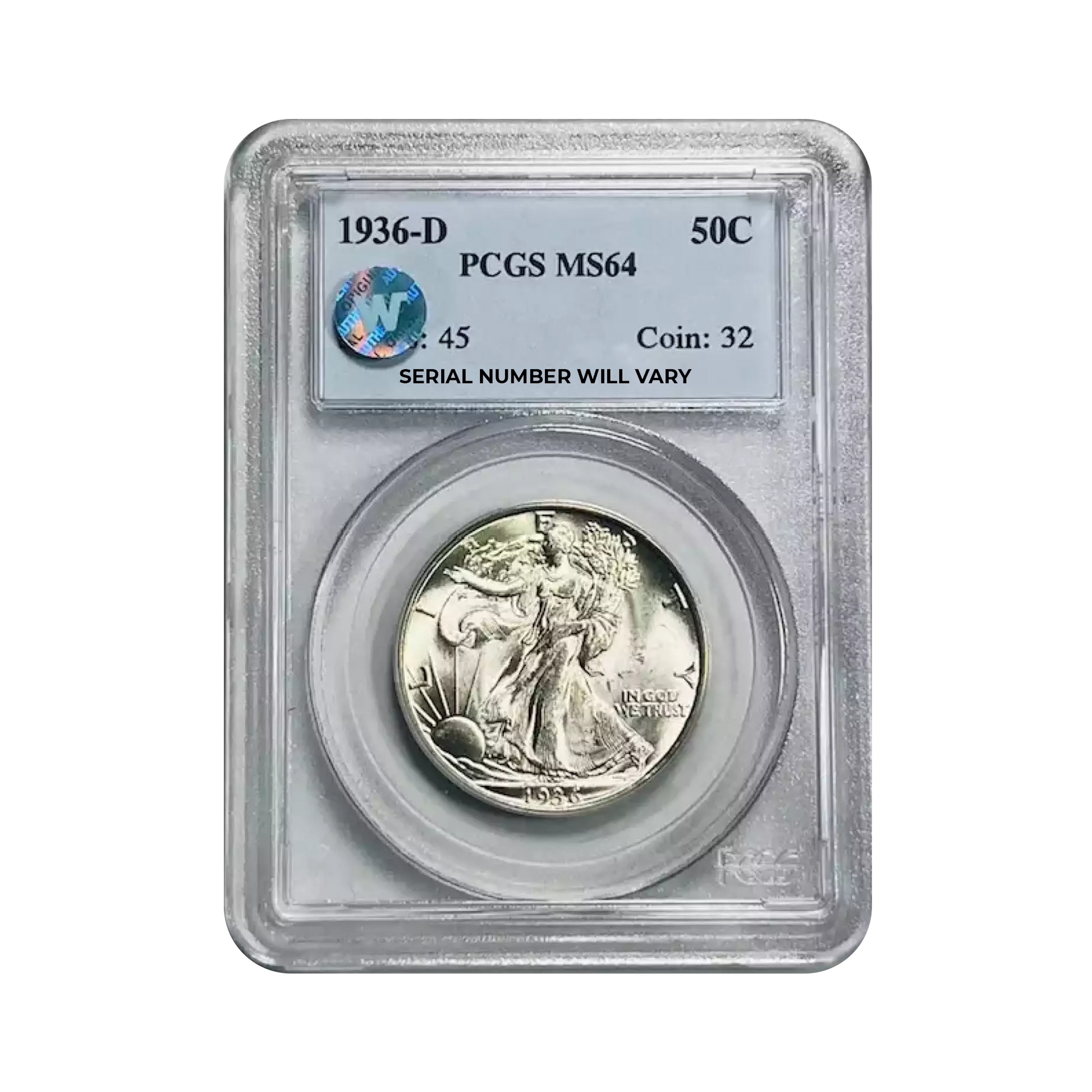 1936-D Walking Liberty Silver Half Dollar Denver - PCGS MS64 Sight White - CoinsTV