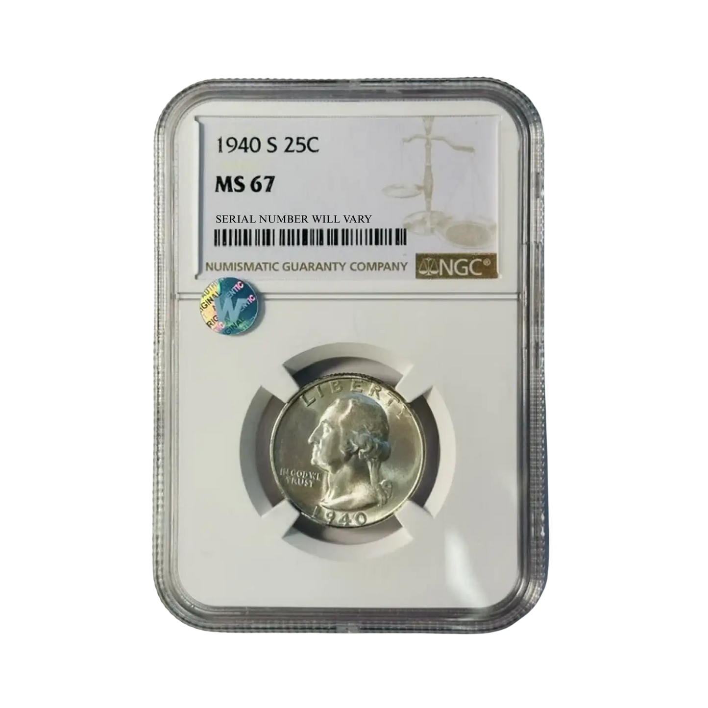 1940-S Washington Silver Quarter - NGC MS67 Sight White