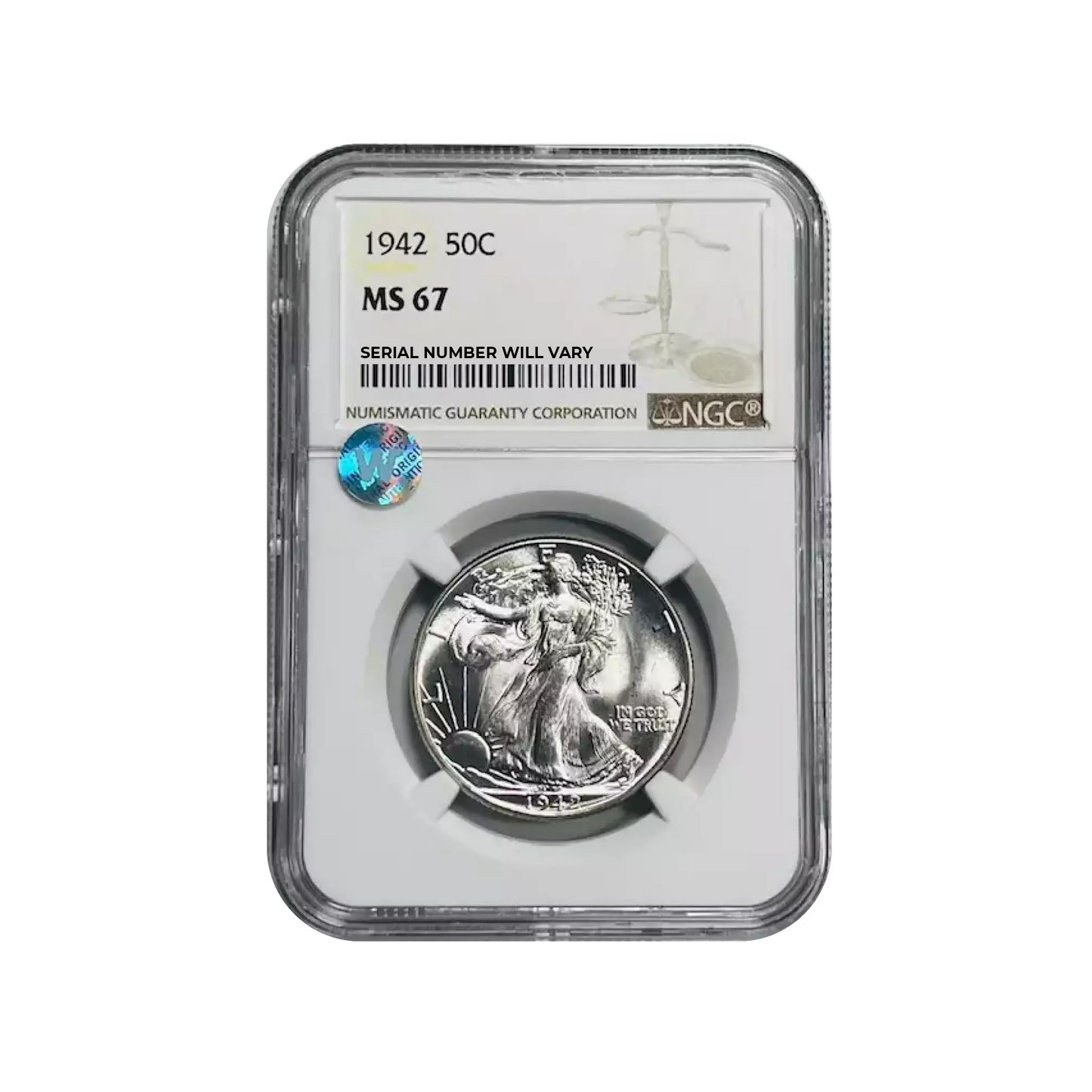 1942 Walking Liberty Silver Half Dollar - NGC MS67 Sight White - CoinsTV