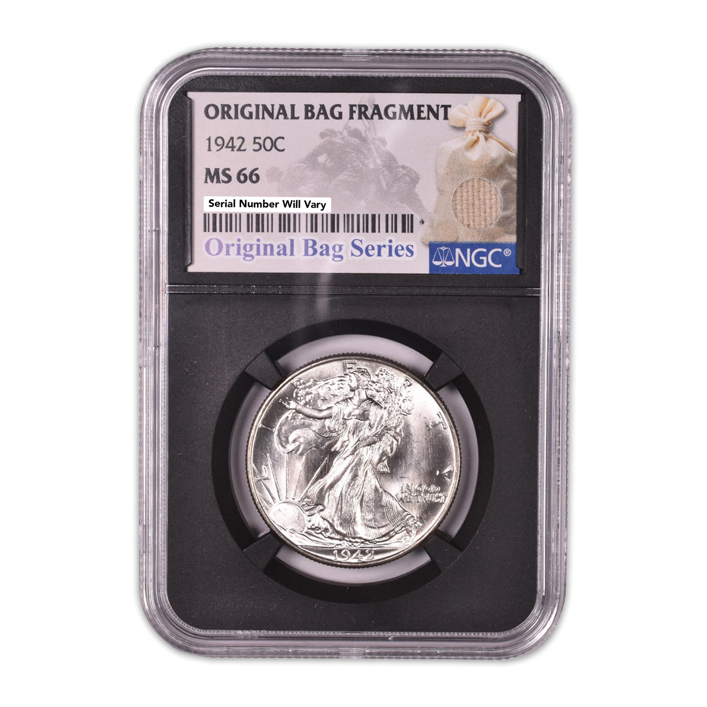 1942 Walking Liberty Silver Half Dollar - First Ever Relic Label - NGC MS66 Black Core - CoinsTV
