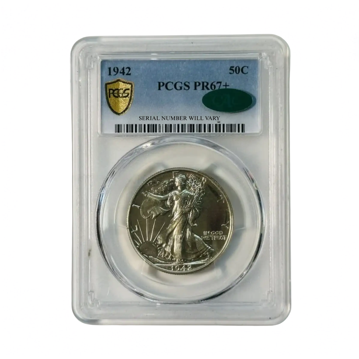 1942 Walking Liberty Silver Half Dollar - PCGS PR67+ CAC