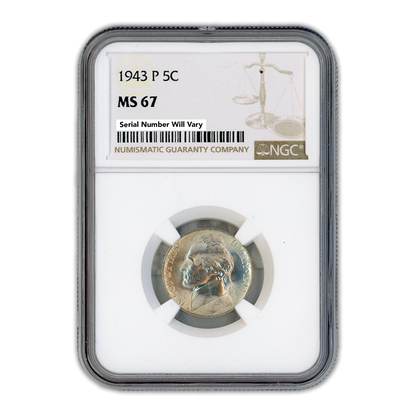 1943 P Jefferson Nickel Philadelphia - NGC MS67