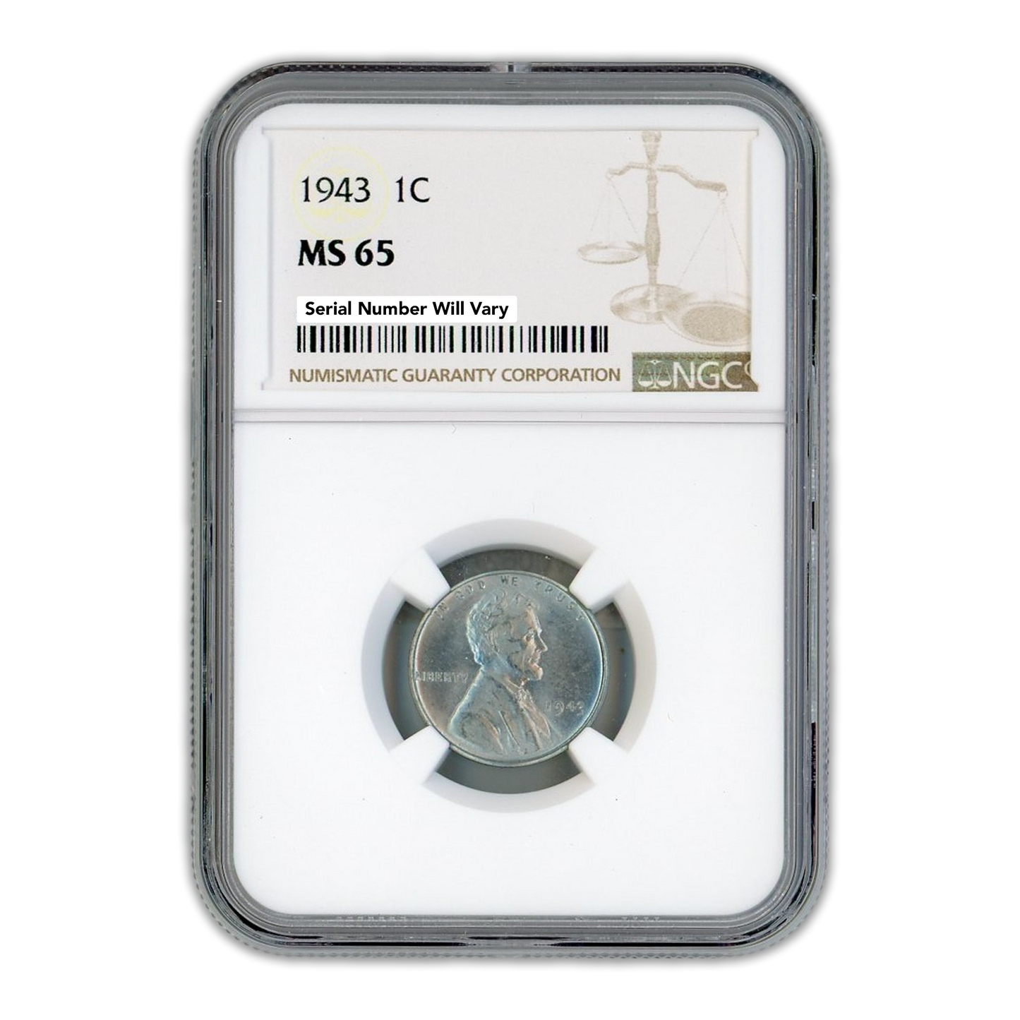 1943 Lincoln Steel Cent - NGC MS65
