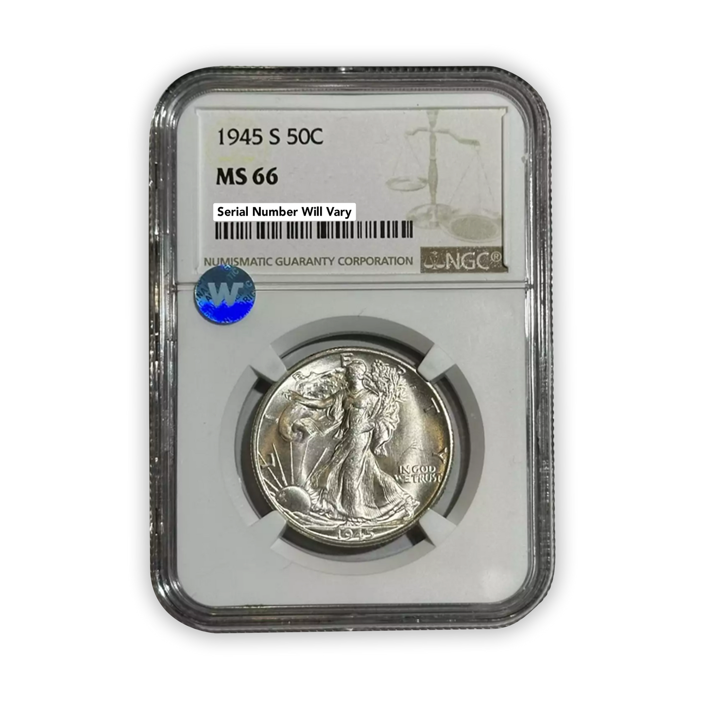 1945 S Walking Liberty Silver Half Dollar - NGC MS66 Sight White
