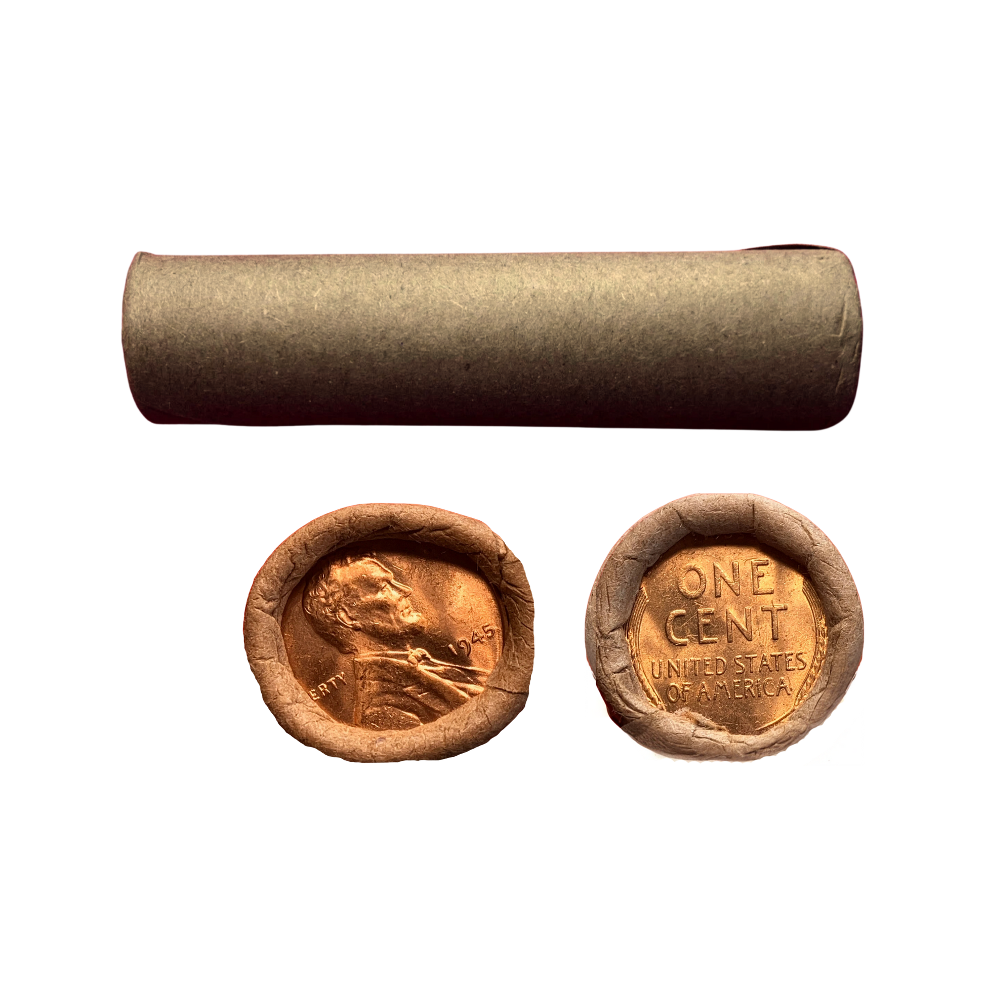 1945-P Lincoln Cents Uncirculated - Original Bank-Wrapped Roll - CoinsTV