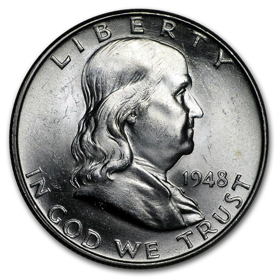 1948 Franklin 90% Silver Half Dollar Philadelphia - Uncirculated - CoinsTV