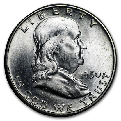 1950 Franklin 90% Silver Half Dollar Denver - Uncirculated