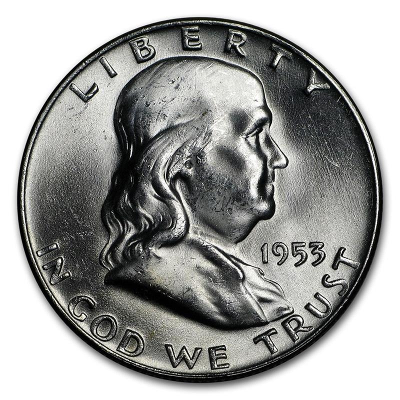 1953 Franklin 90% Silver Half Dollar Denver - Uncirculated - CoinsTV